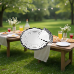 Plateau en papier argenté jetable PLATO DE PAPEL Plata pour servir des aliments, assiettes jetables écologiques et élégantes - Product Image 2