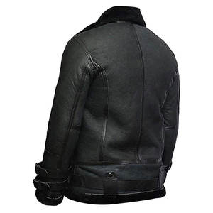 Chaqueta de Motociclista de Cuero Genuino para Hombre, Cuello Camisero, Cierre de Cremallera, Forro de Piel Sintética, Resistente al Viento, para Invierno, Largo Regular - Product Image 2