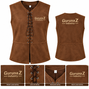 Chaleco sin Mangas Unisex Marrón de PU con Estampado de la Marca GurunaZ, Logotipo Grabado en Relieve en la Parte Delantera, Resistente al Viento, para Motocicleta, para Todas las Estaciones - Product Image 1