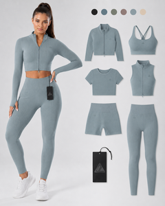 Nouvelle Collection de Vêtements de Sport Actifs 5 Pièces : Soutien-Gorge de Sport, Leggings et Veste de Yoga, Ensembles d'Entraînement pour Femmes, Tenue de Sport pour la Gym et le Fitness - Product Image 1