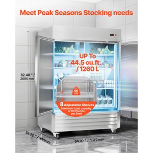 Equipo de Refrigeración Comercial para Cocina, 32.2 Pulgadas de Ancho, 43.2 Pies Cúbicos, Descongelación Automática, Refrigeración Vertical con Puertas Dobles 8 - Product Image 4