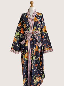 Bata Larga Estampada Floral para Mujer, Manga Larga, Cuello en V, 100% Poliéster, Suave, Informal, para Primavera, con Cierre de Cordón - Product Image 1
