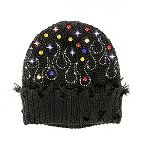 OEM 2026 Warm Custom Embroidered logo Pattern Rhinestone Distressed Hem <b>Knitted</b> Hat Custom Logo Rhinestone Knit <b>Beanie</b> - Product Image 3