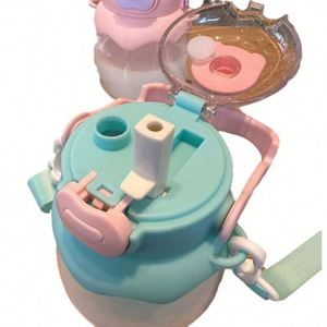 Gobelet en plastique double usage de 1300 ml, mignon, pour enfants et étudiants, avec paille et poignée - Product Image 5