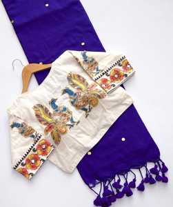 Women Khadi Cotton <b>Saree</b> Blouse | Hand-Stitched Weaving Gini | Indian Ethnic Traditional Special Occasion Party Wear | Quick Dry - Product Image 6