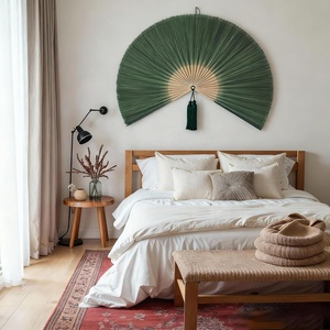 Ventilateur mural extra large en feuilles de palmier tissées à la main |   Décoration suspendue en osier bohème de 40 pouces |   Art tropical surdimensionné de style ferme - Product Image 3