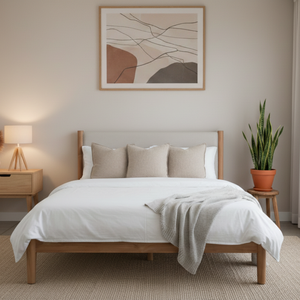 Cama Tapizada de Madera de Teca Sólida, Estilo Contemporáneo, Paquete de Seguridad, Tamaño Queen, para Hotel, Apartamento u Hogar, Muebles de Dormitorio - Product Image 1