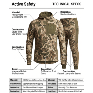 Men's Heavyweight Merino <b>Wool</b> Camouflage Hooded Hunting <b>Base</b> <b>Layer</b> Set-Winter Tactical Thermal Underwear - Product Image 4