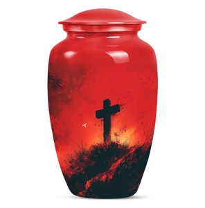 Urna Funeraria Golden Heaven con Cruz Cristiana y Palomas Voladoras - Recipiente Grande para Cenizas de Adultos - Product Image 2