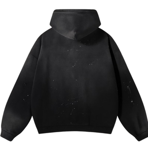Sudadera con capucha negra desgastada con salpicaduras de pintura, estilo urbano, al por mayor - Product Image 2