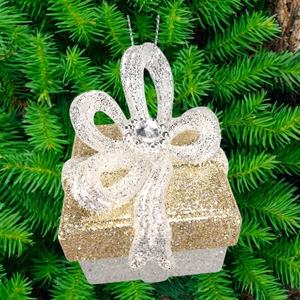 Décoration de Noël et du Nouvel An, boîte cadeau 3D en acrylique transparente, champagne argenté, or champagne, paillettes dorées, perle beige, peinture - Product Image 6