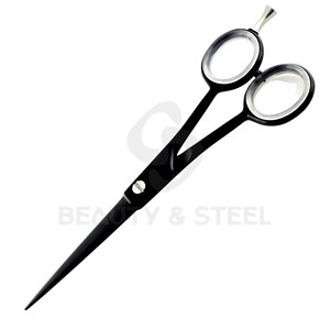 Ciseaux de coiffure professionnels noirs mats avec manche sculpté ornementé et vis de réglage pivotante - Product Image 3