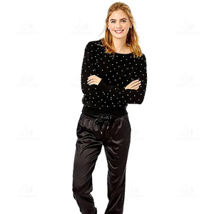 Sudaderas de Cuello Redondo para Mujer, Estampadas con Pedrería, Negras, de Invierno y Otoño, con Logotipo Frontal, de Algodón de Alta Calidad, Antiarrugas - Product Image 2