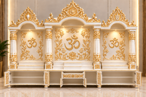 Large Traditional Bollywood Style Wooden Pooja Temple Pooja <b>Mandir</b> with Om Design Handmade MDF Temple for Living Room Home USA - Product Image 5