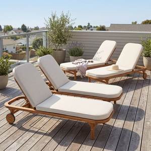 Outdoor Teak Wood Sun Lounger Upholstered Poolside Chaise Lounge UV Resistant Patio <b>Recliner</b> - Product Image 1