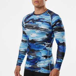 Full Sleeve Rash Guard Sublimation Print Blue <b>Camo</b> Pattern UPF50+ 300g Customizable Compression Shirt Unisex Adult Sport <b>Top</b> - Product Image 3