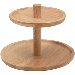 Support à gâteau à 2 niveaux en bois d'acacia naturel avec poignée, plateau de service rond multi-usages pour desserts, pour mariage et décoration de fête - Product Image 5