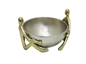 Moderna tazón decorativa de aluminio fundido con asas de latón con figuras humanas – Elegante escultura abstracta metálica para llaves o plato de potpourri - Product Image 3