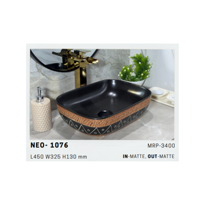 อ่างล้างหน้าแบบวางบนเคาน์เตอร์เซรามิก Neo 1076 Series ดีไซน์มินิมอล สำหรับห้องน้ำสไตล์ร่วมสมัย - Product Image 1