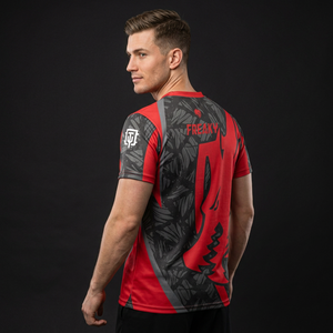 T-shirt à manches courtes imprimé Bangladesh Vitality Xtreme, col rond, tissu jersey à séchage rapide, design rouge et noir, logo sur la manche gauche - Product Image 3