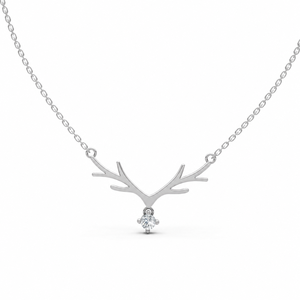 Collier pendentif en argent 925 pour femme, motif bois de cerf, avec moissanite solitaire de laboratoire taille brillant, sertie griffe, style minimaliste - Product Image 2
