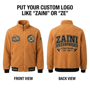 Men 320 GSM Premium Polar Sherpa Fleece <b>Jacket</b> Camel Full Zip Stand Collar Custom Embroidery Print Patch Logo OEM ODM - Product Image 1