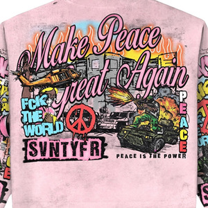 เสื้อยืดแขนยาว Make Peace Great Again สำหรับผู้ชาย ทรงโอเวอร์ไซส์ สตรีทแวร์ พิมพ์ลายผ้าคอตตอนเจอร์ซีย์ คอกลม สีชมพู ลายพิมพ์ด้านหลังพร้อมโลโก้ - Product Image 5