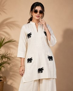 NOIIR PIGEON <b>Womens</b> Khadi Cotton Embroidered Loose Fit Wrinkle Free & Quick Dry <b>Kurta</b> Pant Set Inner | Designer Ethnic Wear - Product Image 2