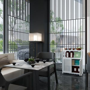 Large Capacity <b>White</b> Bamboo <b>Storage</b> <b>Cabinet</b> for Bathroom and Living Room Elegant Furniture with Shelves - Product Image 2