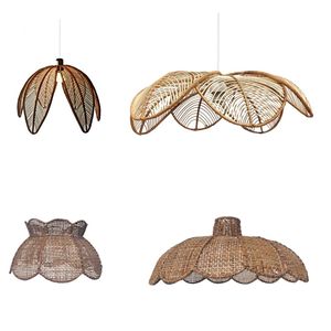NOVELTY SHAPE Lampshades For <b>Ceiling</b> <b>Lights</b>, Natural Feature Bamboo Rattan Lamp Shade <b>Flower</b> Pendant Lighting For Kitchen Island - Product Image 2