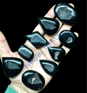 Cabochon de pierres précieuses en vrac Druzy noir naturel poli toutes tailles en cristal pour la fabrication de pendentifs de bijoux certifiés par des tiers Non - Product Image 2