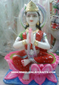 Statue de la déesse indienne Lakshmi Ji en marbre blanc de Makrana, design magnifique avec la main de bénédiction sur le lotus, pour un bel objet décoratif pour la maison - Product Image 5