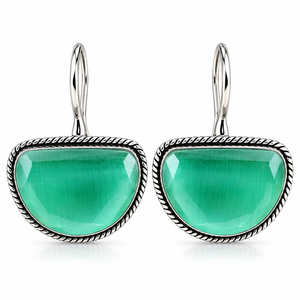 Pendientes de latón verdes estilo bohemio al por mayor |   Joyería Geométrica Colgante Plateada Oxidada Vintage, Suministro de Fábrica - Product Image 1