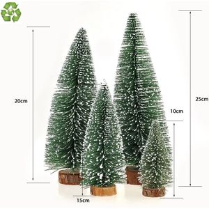 Set di 4 Alberi di Natale in Miniatura da Tavolo in Pino Verde con Decorazioni e Puntali per Albero di Natale - Product Image 1