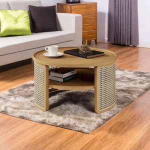 โต๊ะกาแฟหวายสไตล์โบฮีเมียนโต๊ะกลางทำจากไม้ทรงกลมสำหรับห้องนั่งเล่น2-Tiered ทันสมัย - Product Image 6