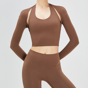 Ropa Deportiva para Mujer, Camiseta de Yoga sin Costuras de Color Sólido, Manga Larga, Top Corto para Entrenamiento, Secado Rápido, Transpirable, Conjuntos de Yoga - Product Image 4