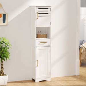 Mobiletto Alto da Bagno Autoportante Sottile con 1 Cassetto e 2 Ante, Design con 5 Caratteristiche Regolabili - Product Image 2