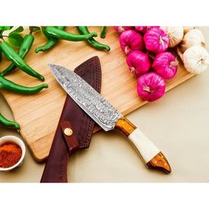 Couteau de chef artisanal en acier Damas de 13 pouces, fabriqué sur mesure par Ahmad Fabric, avec étui en cuir, manche élégant, personnalisable - Product Image 3