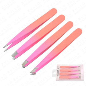 4PCS Stainless Steel Eyebrow Tweezers Set Pink Orange Gradient Slant Tip Precision Beauty Grooming <b>Tools</b> OEM - Product Image 3