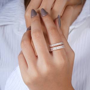 Elegante anillo de doble fila de diamantes baguette en oro rosa para mujer, regalo de lujo para novia, compromiso o aniversario. - Product Image 6