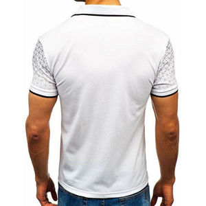 Mens <b>White</b> Polo <b>Shirt</b> Gradient Pattern Design Zipper Pocket Breathable Cotton Casual Short Sleeve Summer Wear - Product Image 3