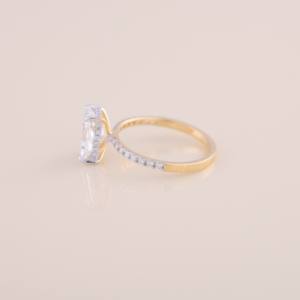 IGI Certified Radiant Cut Lab Grown Diamond Engagement - Wedding Ring with Pavé Band in <b>Solid</b> 925 Sterling <b>Silver</b> - Product Image 3