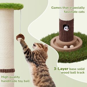 Griffoir pour chat de grande taille avec jouet à balle sur rail, robuste, plus épais, grand diamètre, en sisal naturel, pour intérieur - Product Image 3