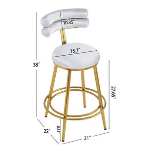 Juego de 2 Taburetes de Bar Modernos de Terciopelo Gris Claro de 27.65 Pulgadas, con Estructura de Hierro, Respaldo Acolchado Suave y Reposapiés - Product Image 5