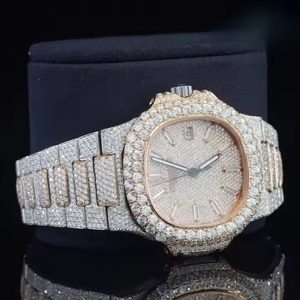 Reloj de Pulsera de Cuarzo Analógico para Hombre con Esfera Escarchada, Diamantes de Moissanita y Acero Inoxidable, Estilo Hip Hop de Moda - Product Image 2