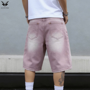 Light Color Knee Length Oversized Straight Knitted Denim Jorts Mens Streetwear Casual Summer Eco-Friendly Custom Logo Relaxed - Product Image 6