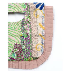 Handmade Vintage Multicolor 100% Cotton Suzani Floral Embroidery Women's Clutch <b>Bag</b> Hand Length Handle <b>Medium</b> Size Exhibition - Product Image 2