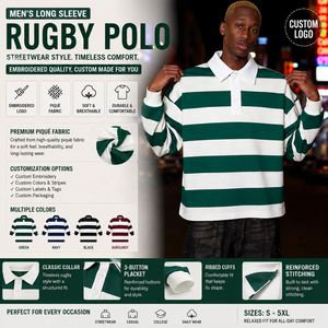 Maglia da Rugby in Cotone Ricamata Streetwear, Tessuto Piqué, <span class=keywords><strong>Polo</strong></span> Personalizzata a Maniche Lunghe, Felpa a Righe, <span class=keywords><strong>Polo</strong></span> per <span class=keywords><strong>Uomo</strong></span> - Product Image 1