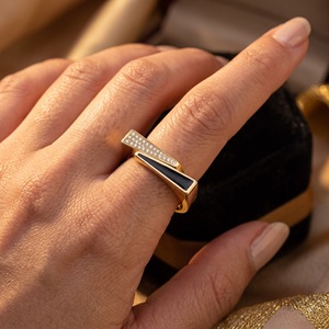 Yellow Gold 14KT Rhodium Plated Geometric Pave Lab Grown Diamond Engagement Anniversary Modern Asymmetrical <b>Statement</b> <b>Ring</b> OEM - Product Image 3
