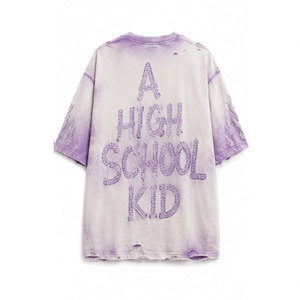 Camiseta Oversize de Algodón Morado con Estampado de Personajes y Pedrería, Estilo Urbano, Manga Corta y Cuello Redondo para Hombre - Product Image 3